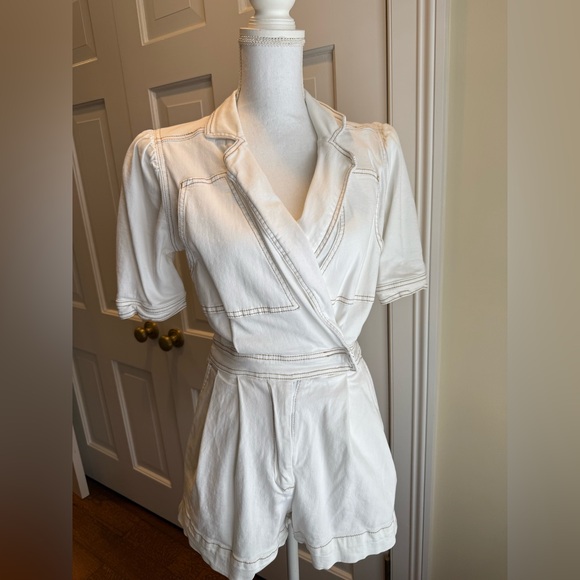 White Denim Romper - Picture 1 of 10